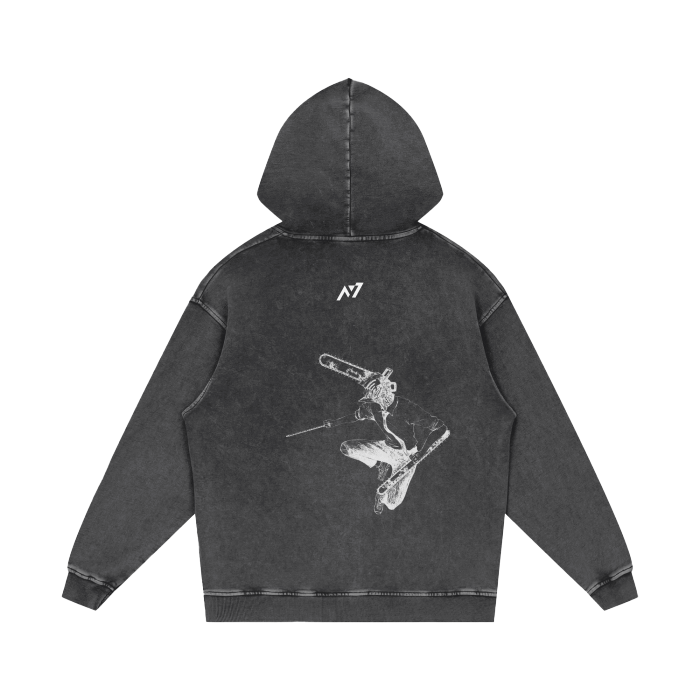 Hoodie Streetwear Fuel for Fight Noir Délavé