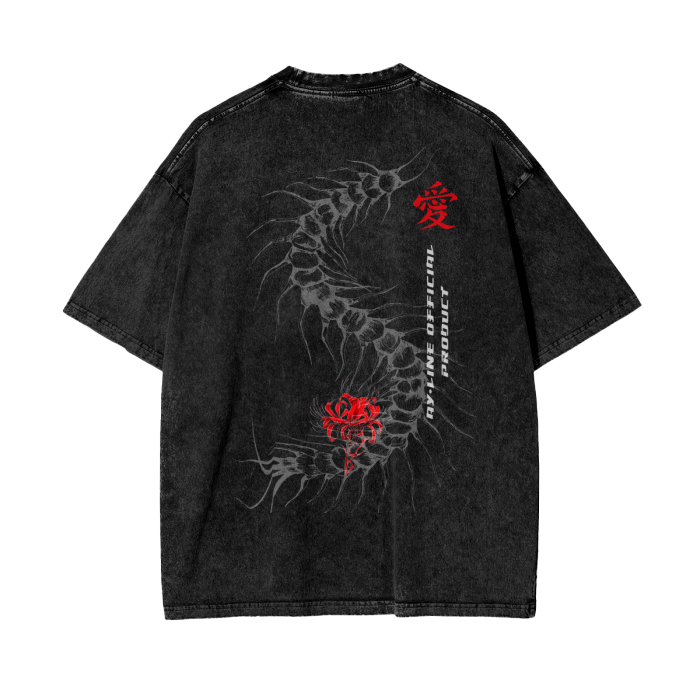 T-shirt Streetwear Centipede Noir Délavé