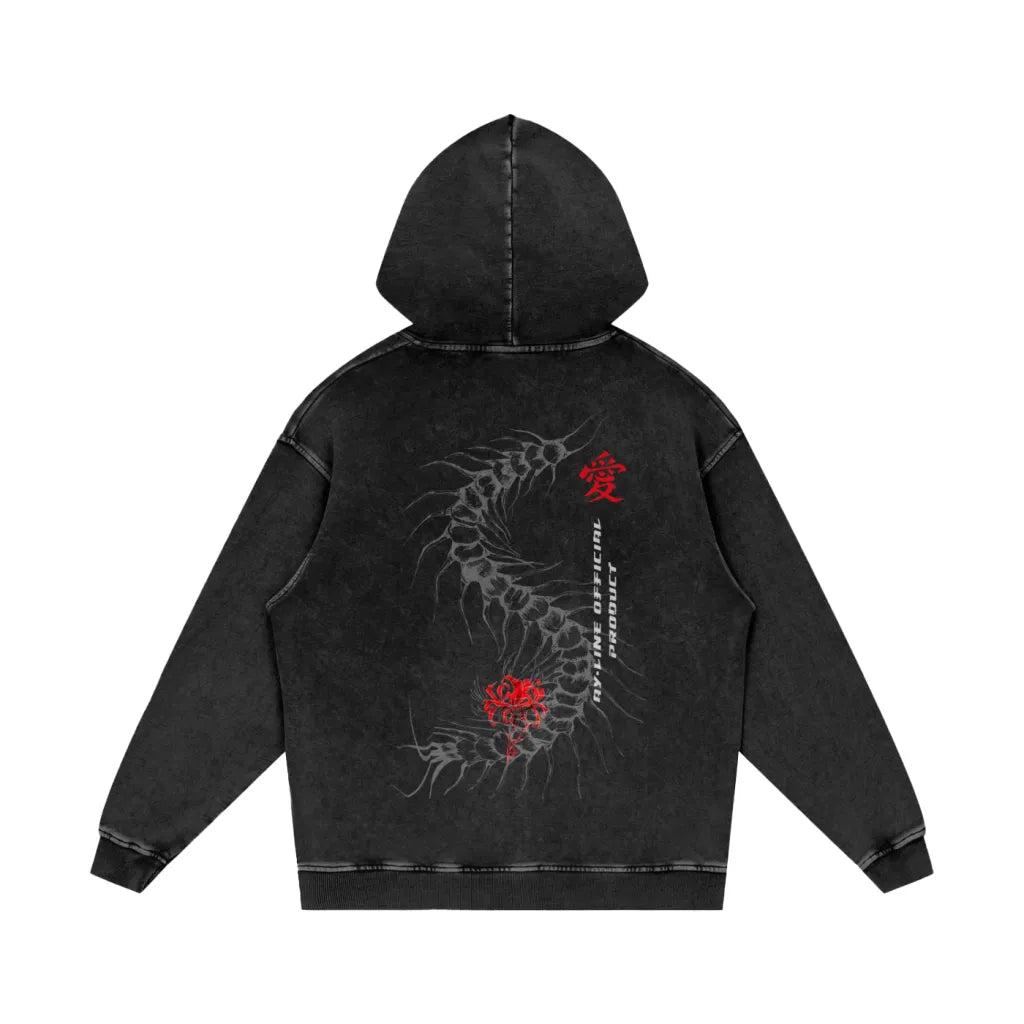 Hoodie Streetwear Centipede Noir Délavé